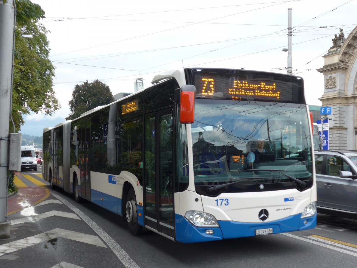 (154'019) - VBL Luzern - Nr. 173/LU 249'486 - Mercedes am 19. August 2014 beim Bahnhof Luzern