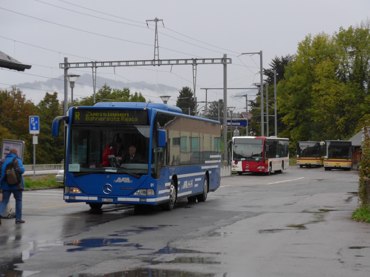 (155'749) - AFA Adelboden - Nr. 91/BE 25'802 - Mercedes am 13. Oktober 2014 beim Bahnhof Wimmis