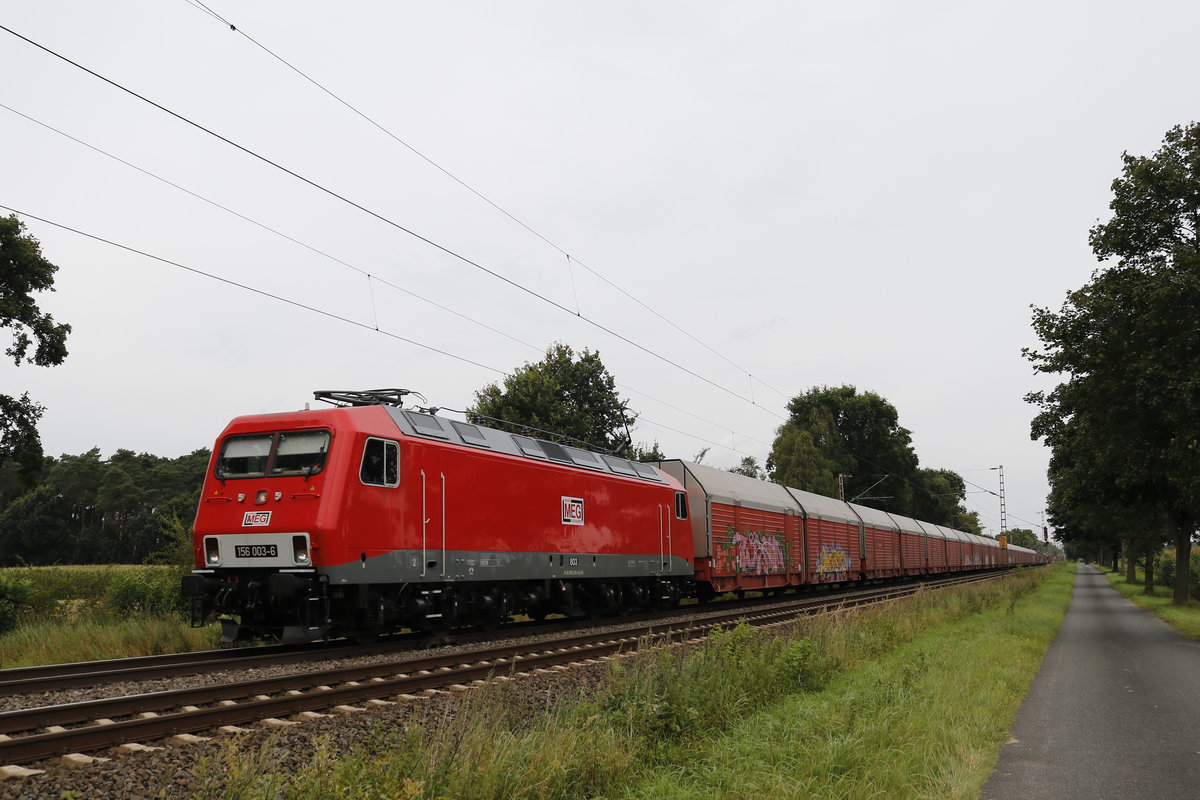 156 003-6 von  MEG  mit einem Ganzzug am 17. August 2017 bei D�rverden.