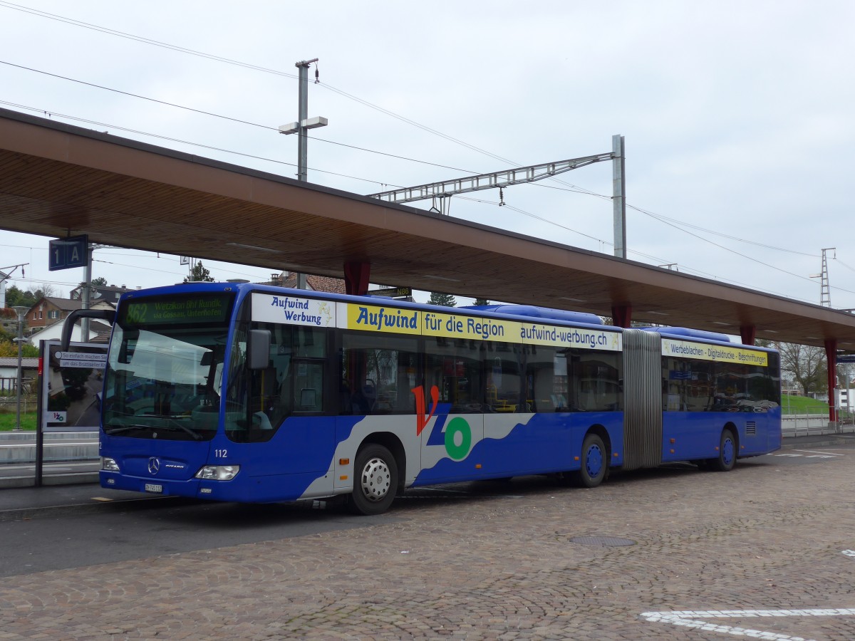 (156'221) - VZO Grningen - Nr. 112/ZH 745'112 - Mercedes am 28. Oktober 2014 beim Bahnhof Wetzikon
