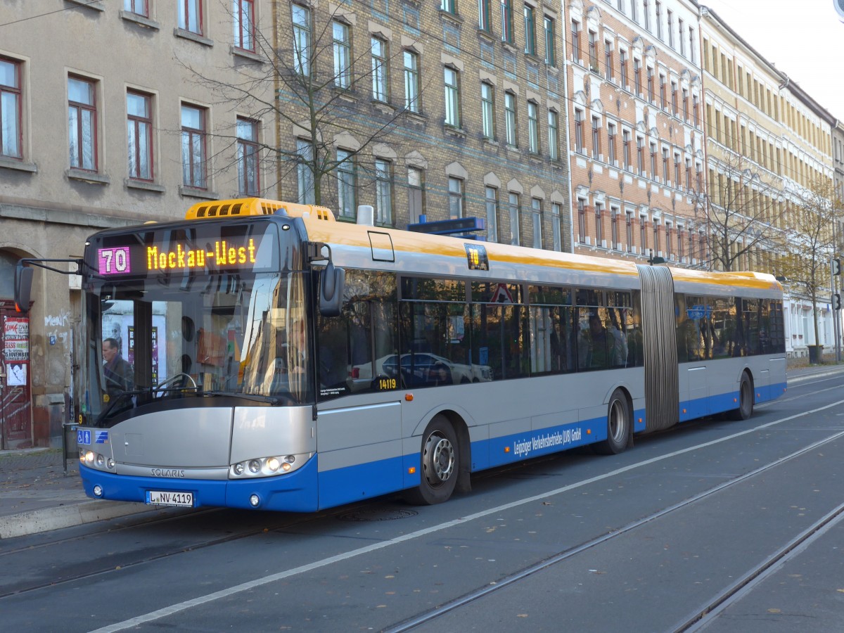 (156'563) - LVB Leipzig - Nr. 14'119/L-NV 4119 - Solaris am 17. November 2014 in Leipzig, Stannebeinplatz