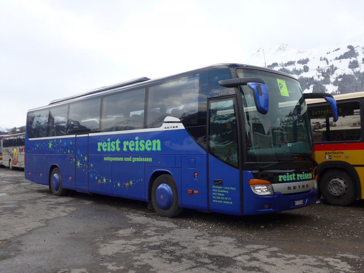 (158'349) - Reist, Gutenburg - BE 110'056 - Setra am 11. Januar 2015 in Frutigen, Flugplatz