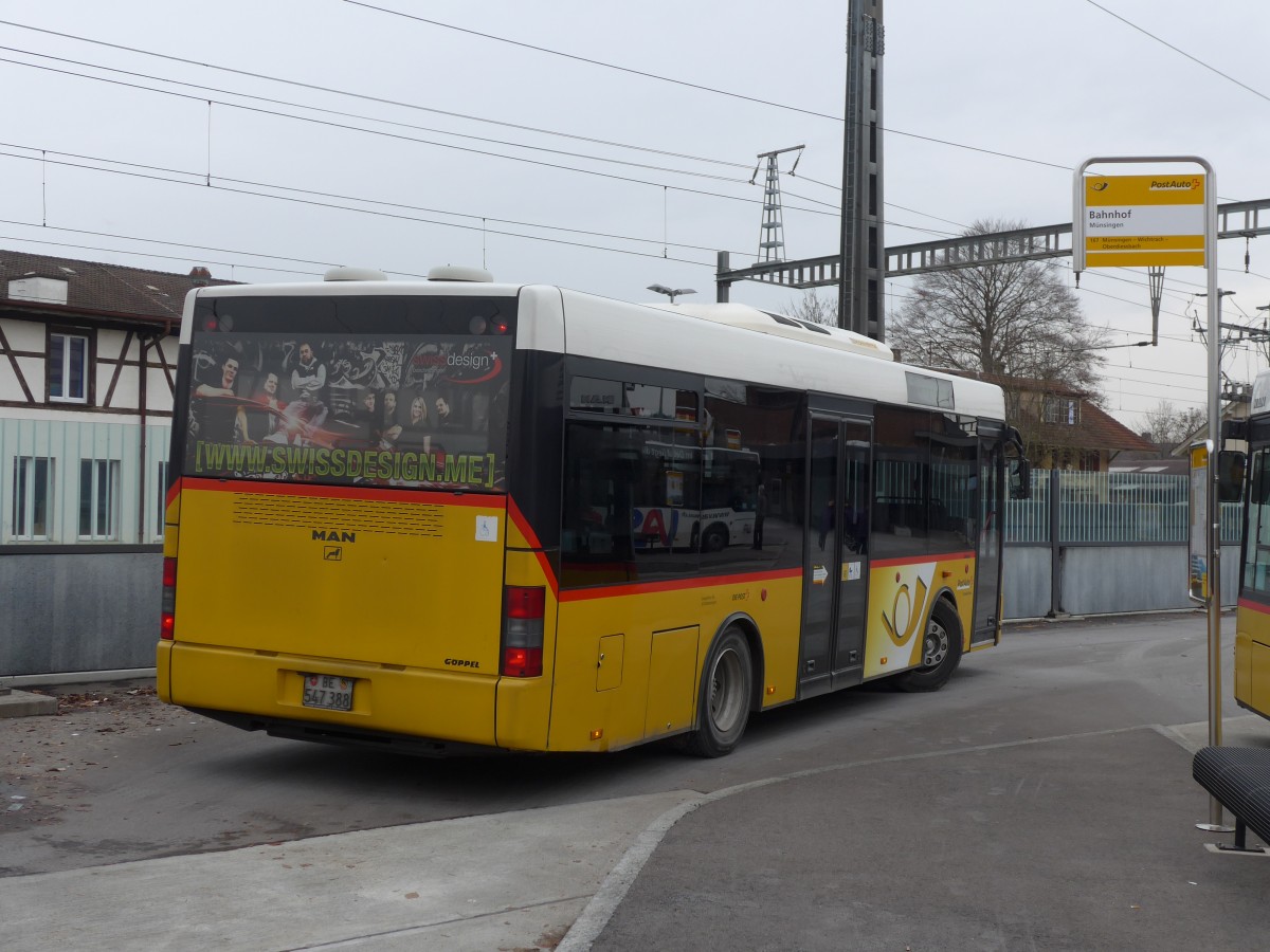 (158'454) - Lengacher, Mnsingen - Nr. 3/BE 547'388 - MAN/Gppel am 19. Januar 2015 beim Bahnhof Mnsingen