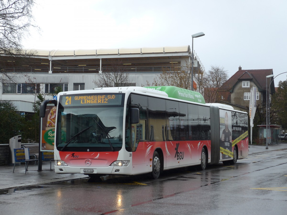 (158'990) - BGU Grenchen - Nr. 28/SO 167'263 - Mercedes am 2. Mrz 2015 beim Bahnhof Grenchen Sd