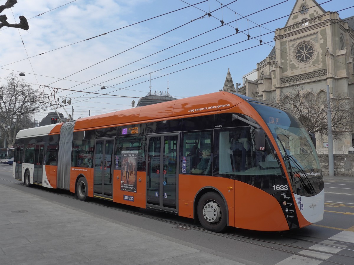 (159'134) - TPG Genve - Nr. 1633 - Van Hool Gelenktrolleybus am 14. Mrz 2015 in Genve, Place des Vingt-Deux-Cantons