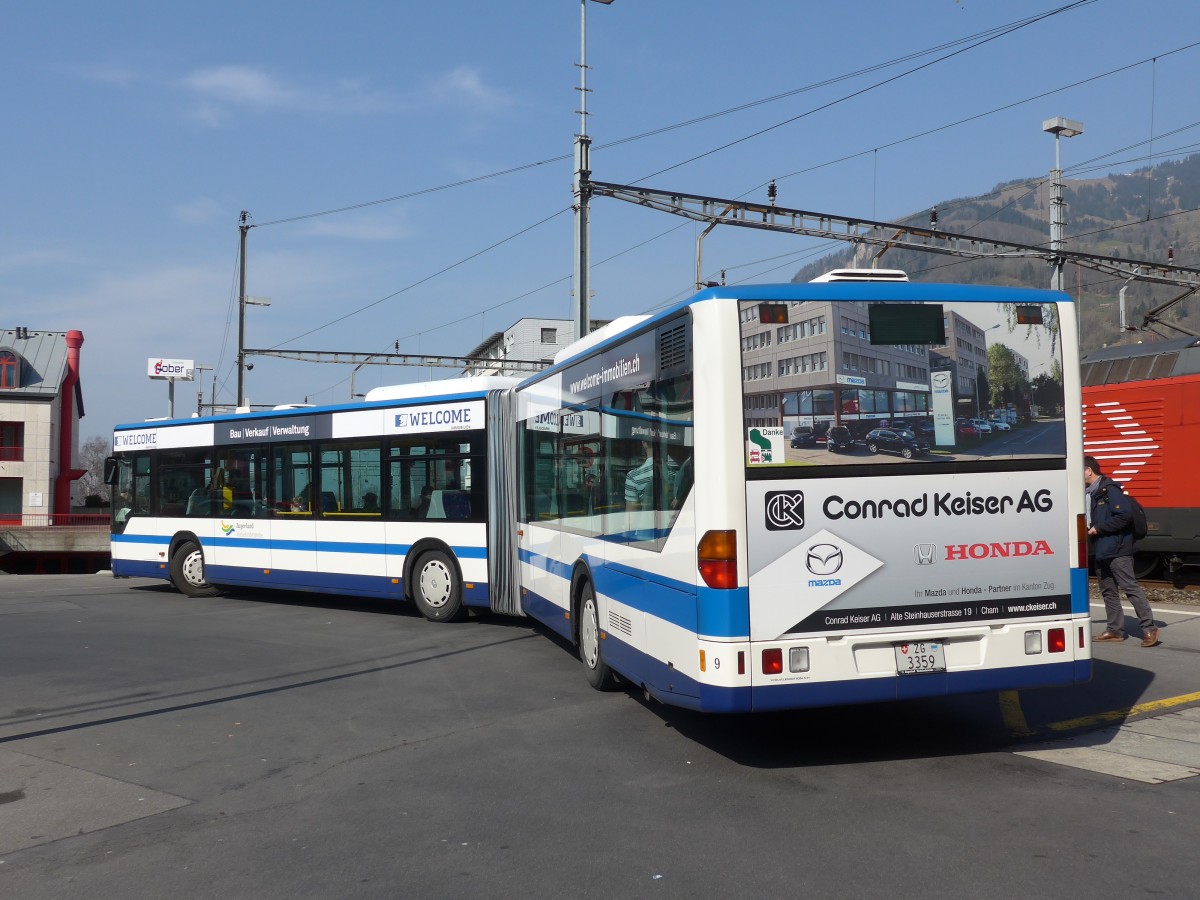 (159'339) - ZVB Zug - Nr. 9/ZG 3359 - Mercedes am 18. Mrz 2015 beim Bahnhof Arth-Goldau