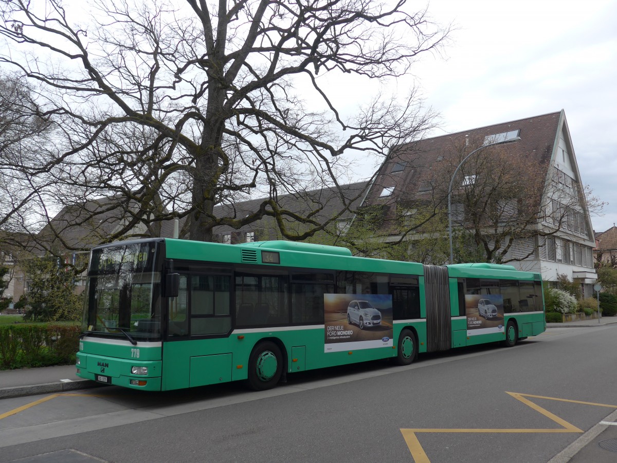 (159'698) - BVB Basel - Nr. 779/BS 3279 - MAN am 11. April 2015 beim Bahnhof Riehen