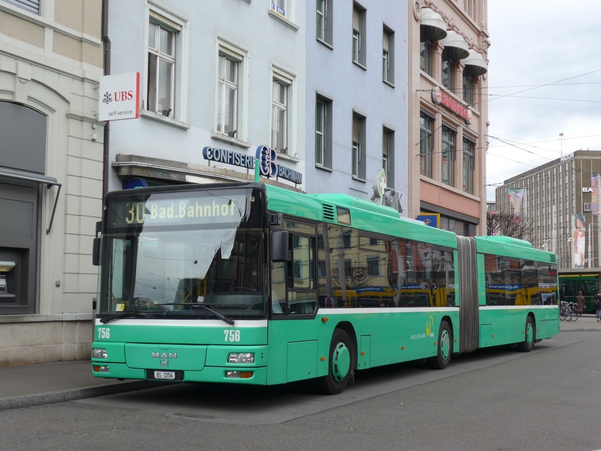 (159'726) - BVB Basel - Nr. 756/BS 3256 - MAN am 11. April 2015 beim Bahnhof Basel