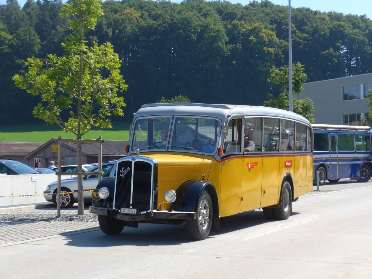 (164'131) - Kiener, Steinen - SZ 35'573 - Saurer/Eggli (ex Marti, Luzern; ex P 23'095; ex P 2147) am 29. August 2015 in Oberkirch, CAMPUS Sursee