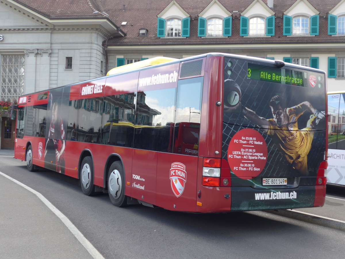 (164'536) - STI Thun - Nr. 149/BE 801'149 - MAN am 6. September 2015 beim Bahnhof Thun