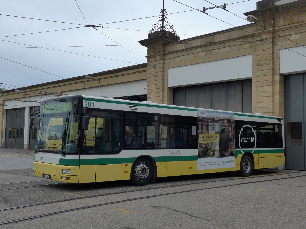 (164'779) - transN, La Chaux-de-Fonds - Nr. 201/NE 114'201 - MAN (ex TN Neuchtel Nr. 201) am 15. September 2015 in Neuchtel, Dpt