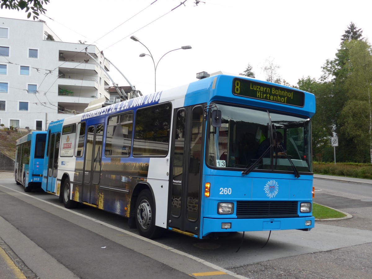 (164'856) - VBL Luzern - Nr. 260 - NAW/R&J-Hess Trolleybus am 16. September 2015 in Luzern, Wrzenbach