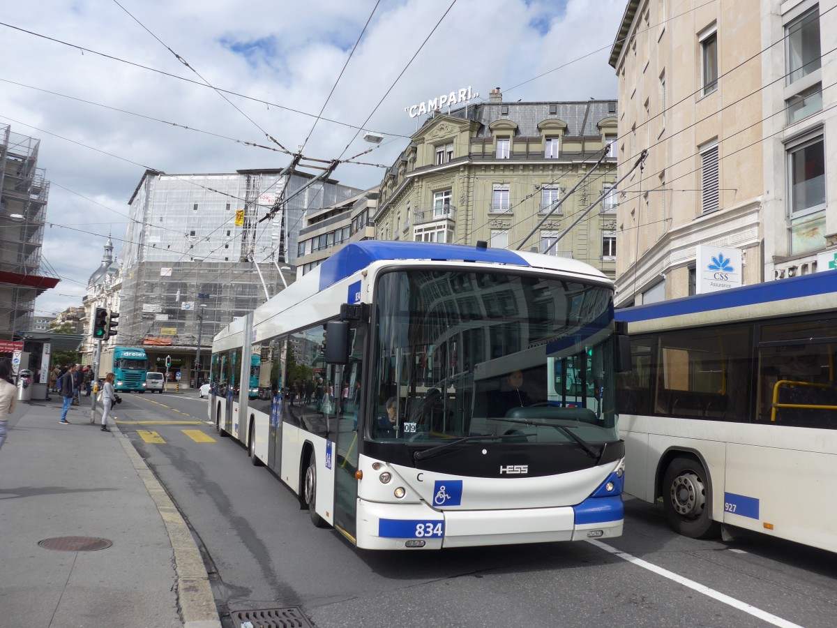 (165'148) - TL Lausanne - Nr. 834 - Hess/Hess Gelenktrolleybus am 18. September 2015 in Lausanne, Bel-Air