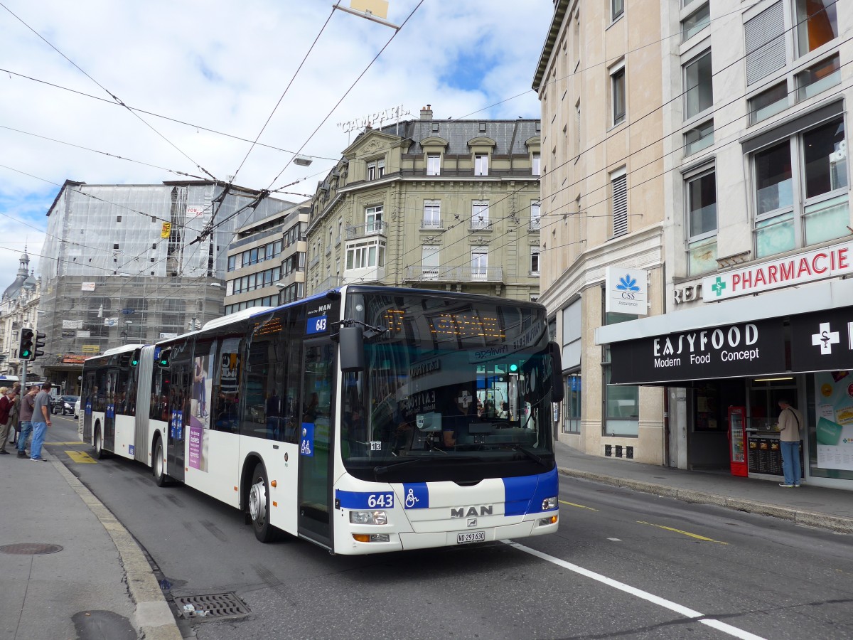 (165'156) - TL Lausanne - Nr. 643/VD 293'630 - MAN am 18. September 2015 in Lausanne, Bel-Air