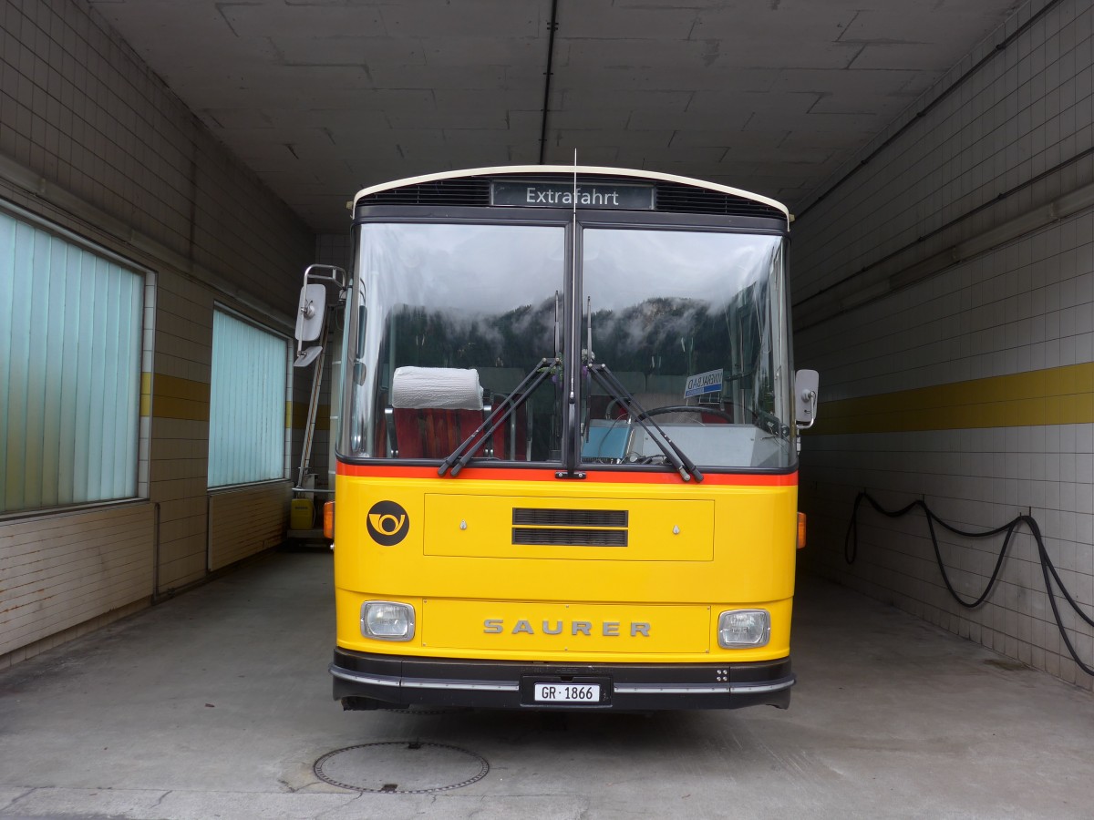 (165'242) - Mark, Andeer - GR 1866 - Saurer/R&J (ex PostAuto Graubnden; ex P 24'350) am 19. September 2015 in Andeer, Garage