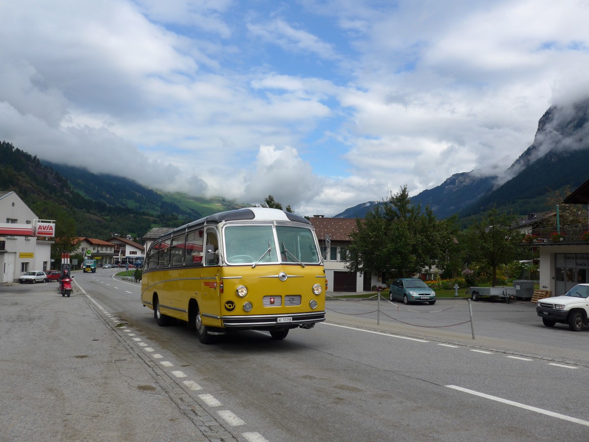 (165'373) - Zimmerli J., Oftringen - AG 57'298 - Berna/Tscher (ex Stutz, Oberlunkhofen; ex Leu, Schongau; ex Wicki, Bremgarten; ex P 22'054) am 19. September 2015 in Andeer, Tgavugl