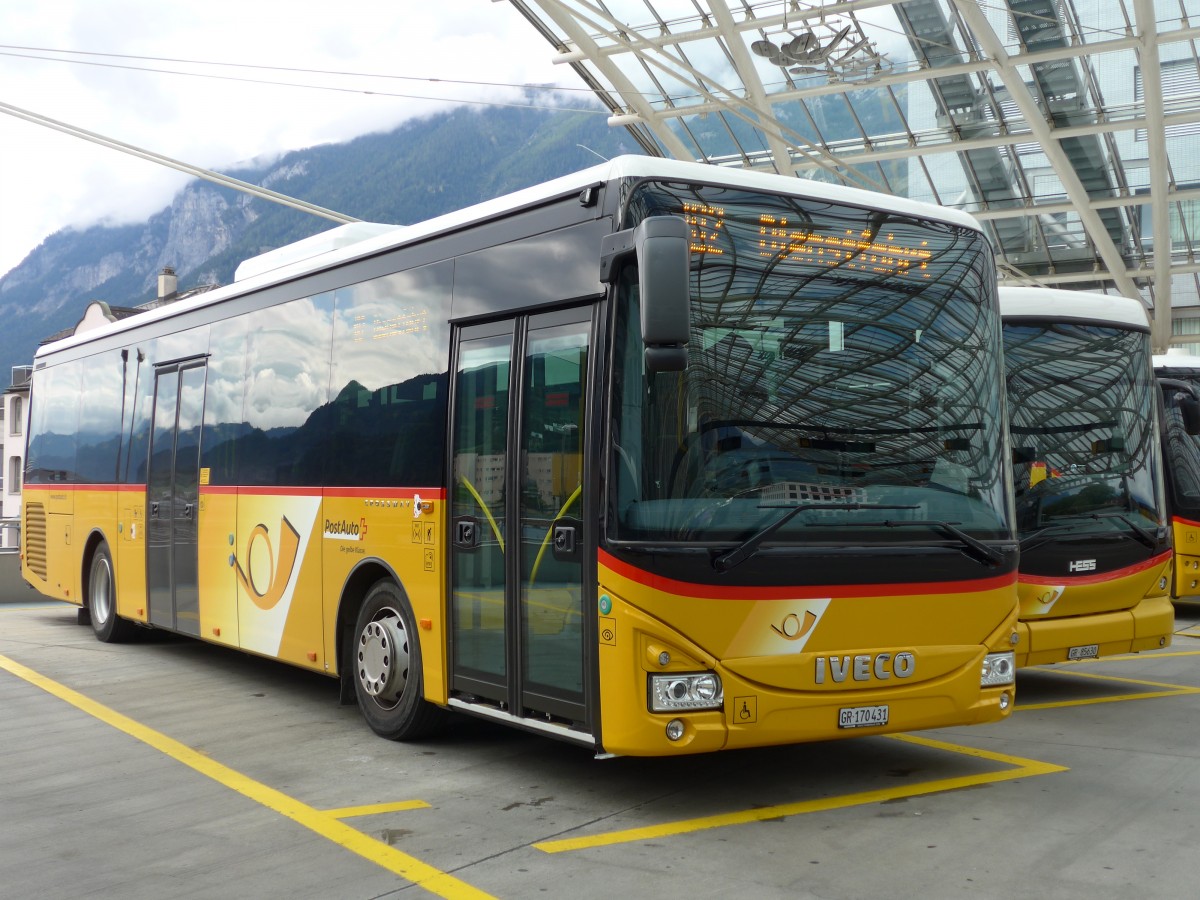 (165'441) - PostAuto Graubnden - GR 170'431 - Iveco am 19. September 2015 in Chur, Postautostation