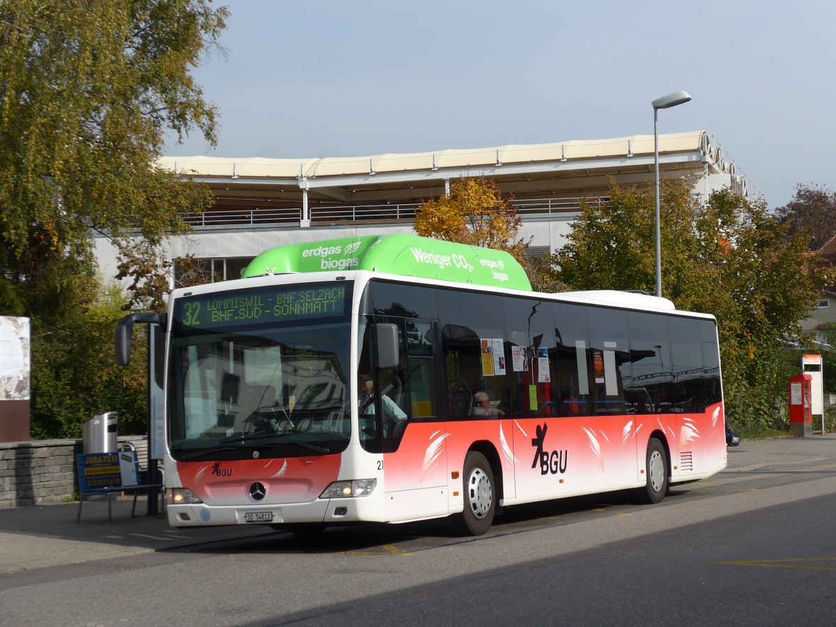 (166'436) - BGU Grenchen - Nr. 21/SO 54'813 - Mercedes am 24. Oktober 2015 beim Bahnhof Grenchen Sd