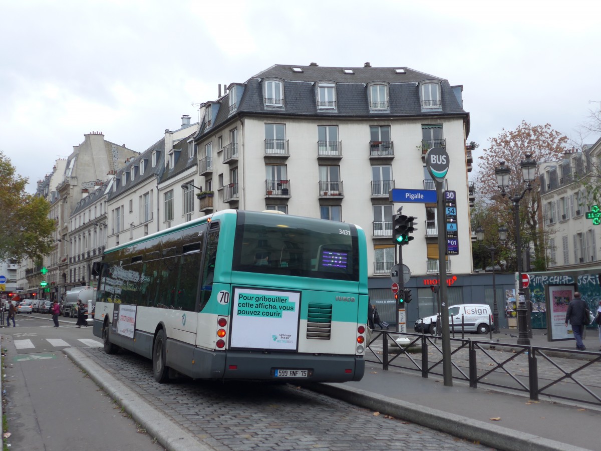 (167'119) - RATP Paris - Nr. 3431/599 RNF 75 - Irisbus am 17. November 2015 in Paris, Pigalle