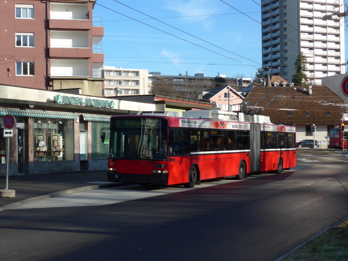 (167'752) - Bernmobil, Bern - Nr. 3 - NAW/Hess Gelenktrolleybus am 13. Dezember 2015 in Bern, Inselplatz