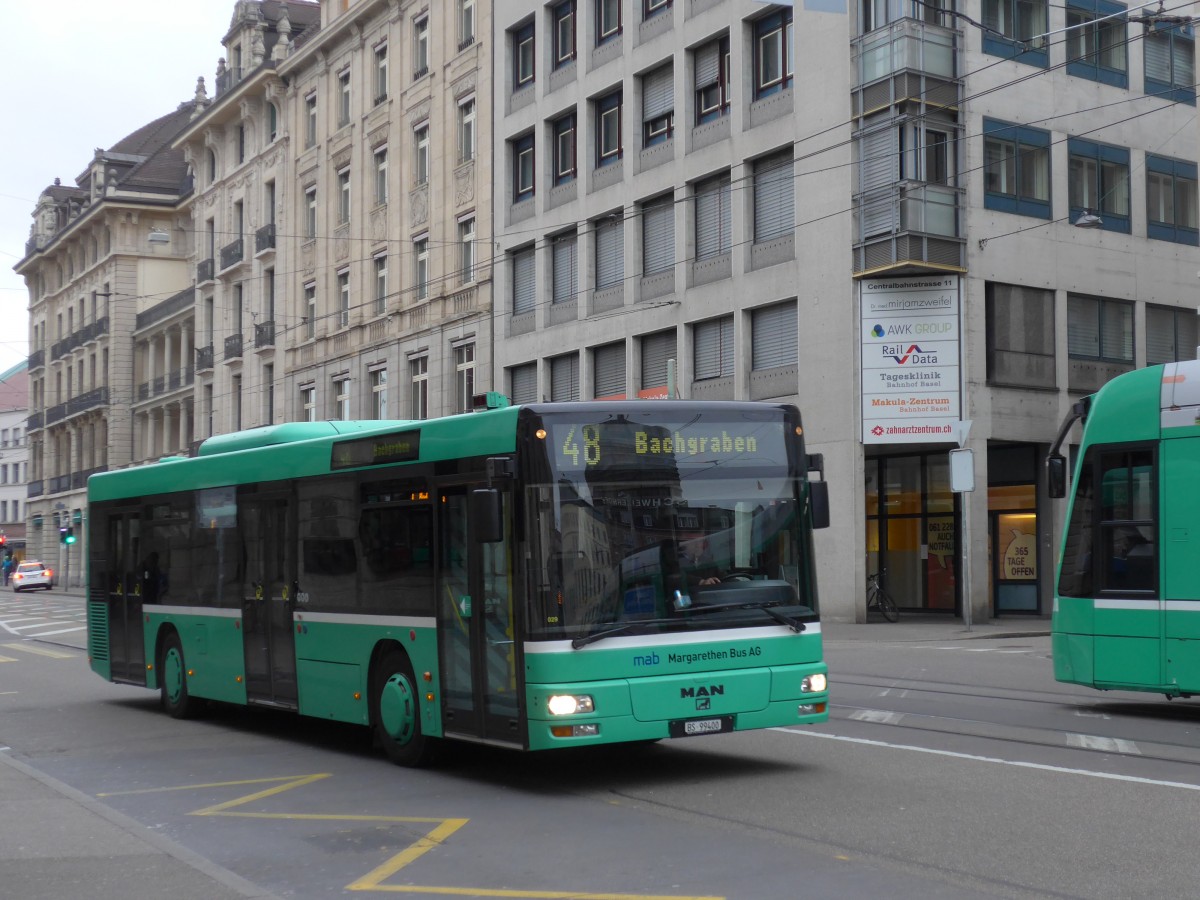 (168'744) - MAB Basel - Nr. 29/BS 99'400 - MAN (ex BVB Basel) am 20. Februar 2016 beim Bahnhof Basel