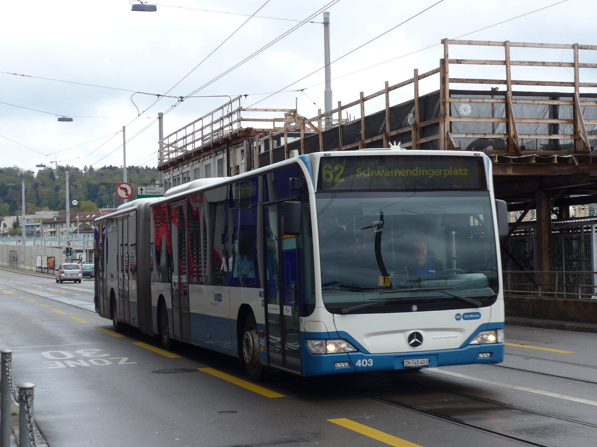 (169'994) - VBZ Zrich - Nr. 403/ZH 745'403 - Mercedes am 14. April 2016 beim Bahnhof Zrich-Oerlikon