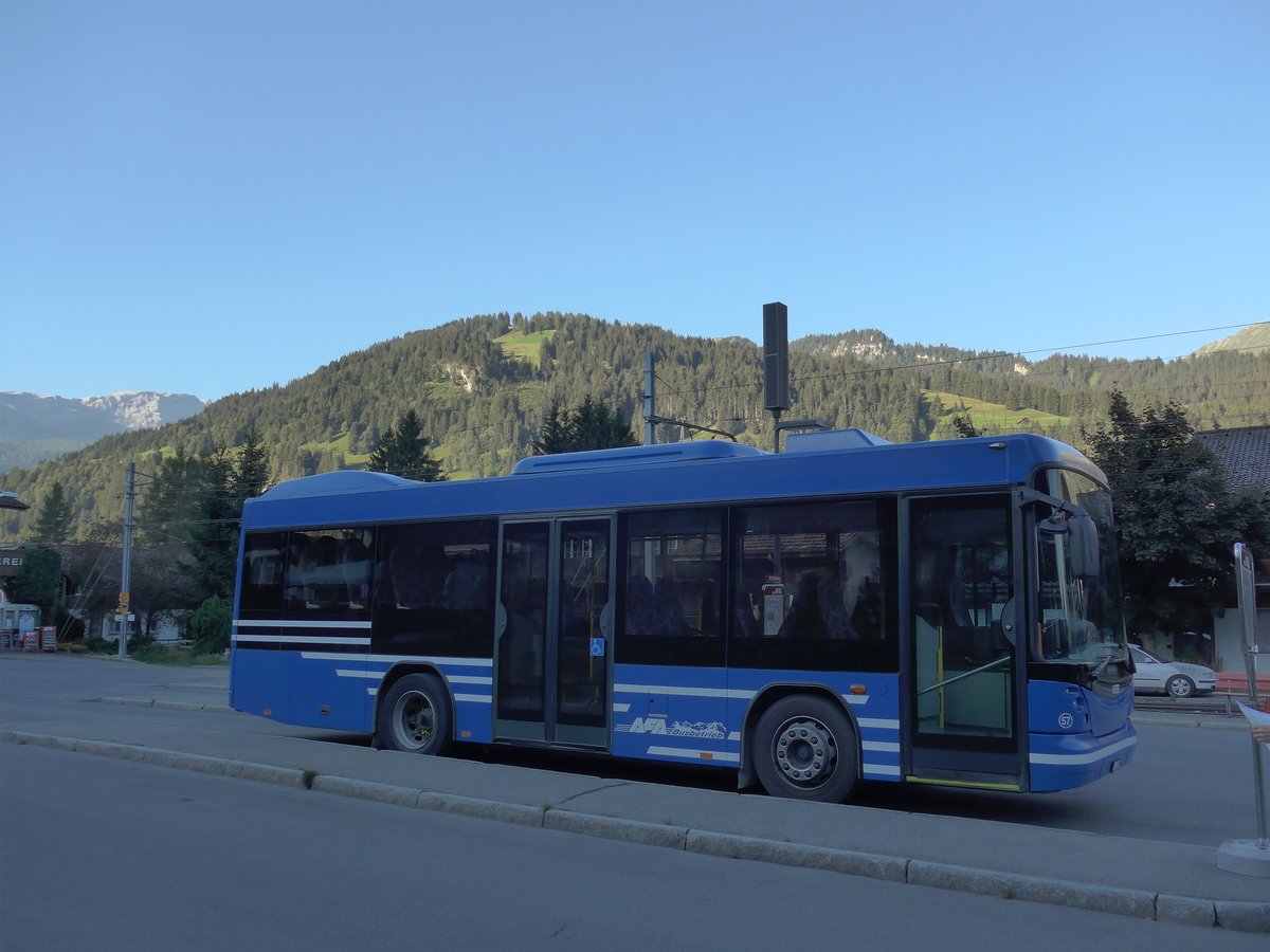 (174'288) - AFA Adelboden - Nr. 57/BE 272'798 - Scania/Hess am 27. August 2016 beim Bahnhof Lenk