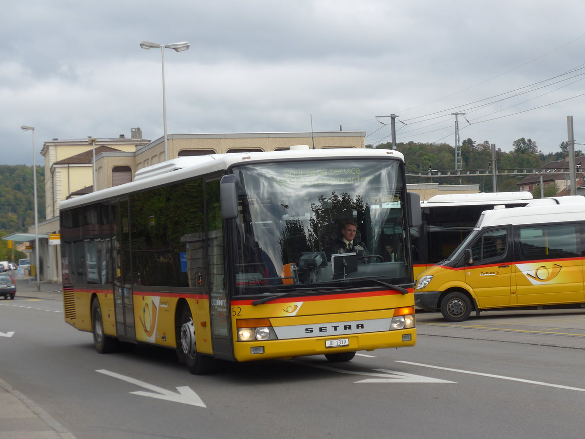 (175'488) - CarPostal Ouest - Nr. 52/JU 1319 - Setra (ex Stucki, Porrentruy Nr. 21) am 7. Oktober 2016 beim Bahnhof Porrentruy