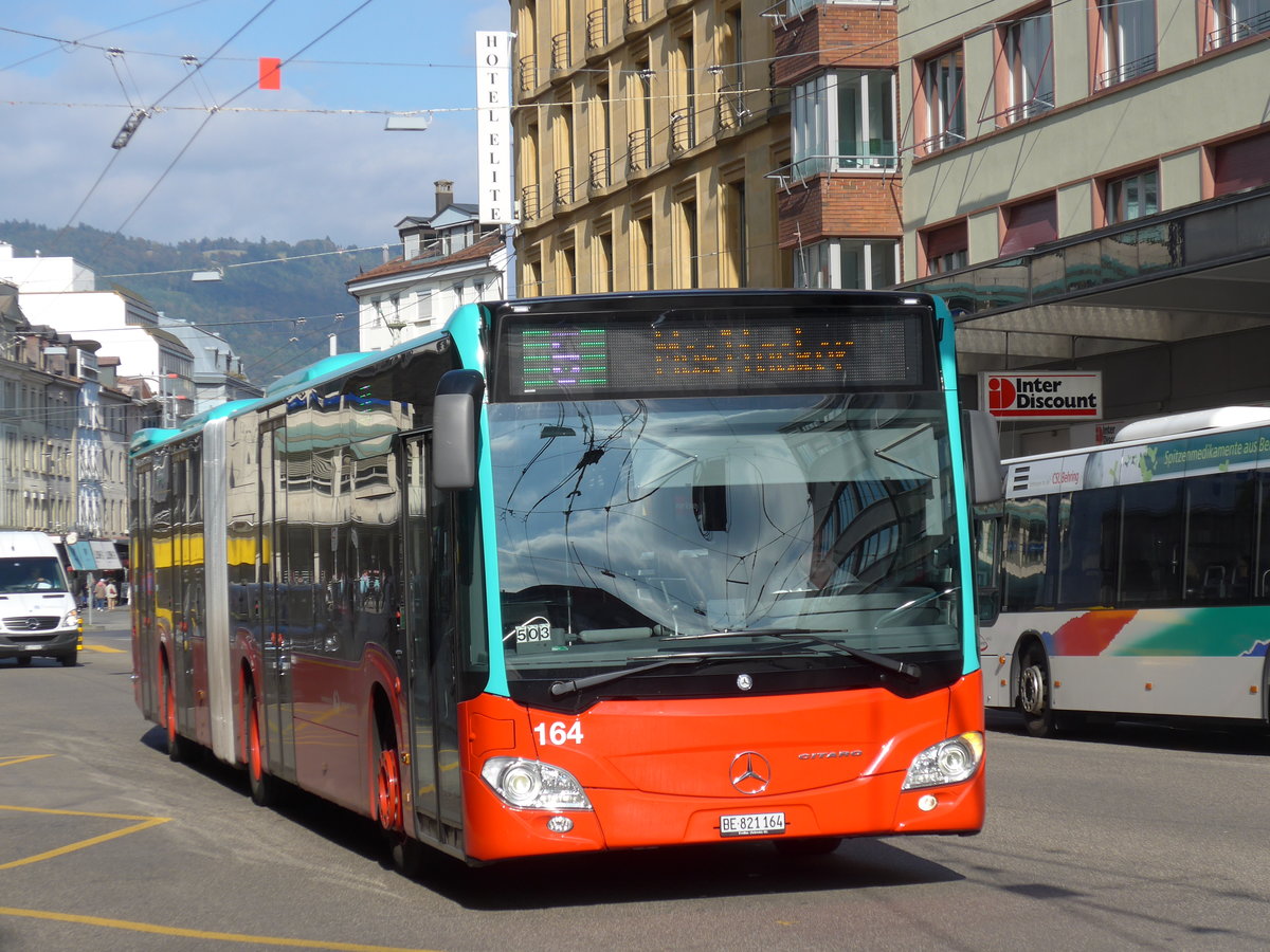 (175'528) - VB Biel - Nr. 164/BE 821'164 - Mercedes am 7. Oktober 2016 beim Bahnhof Biel