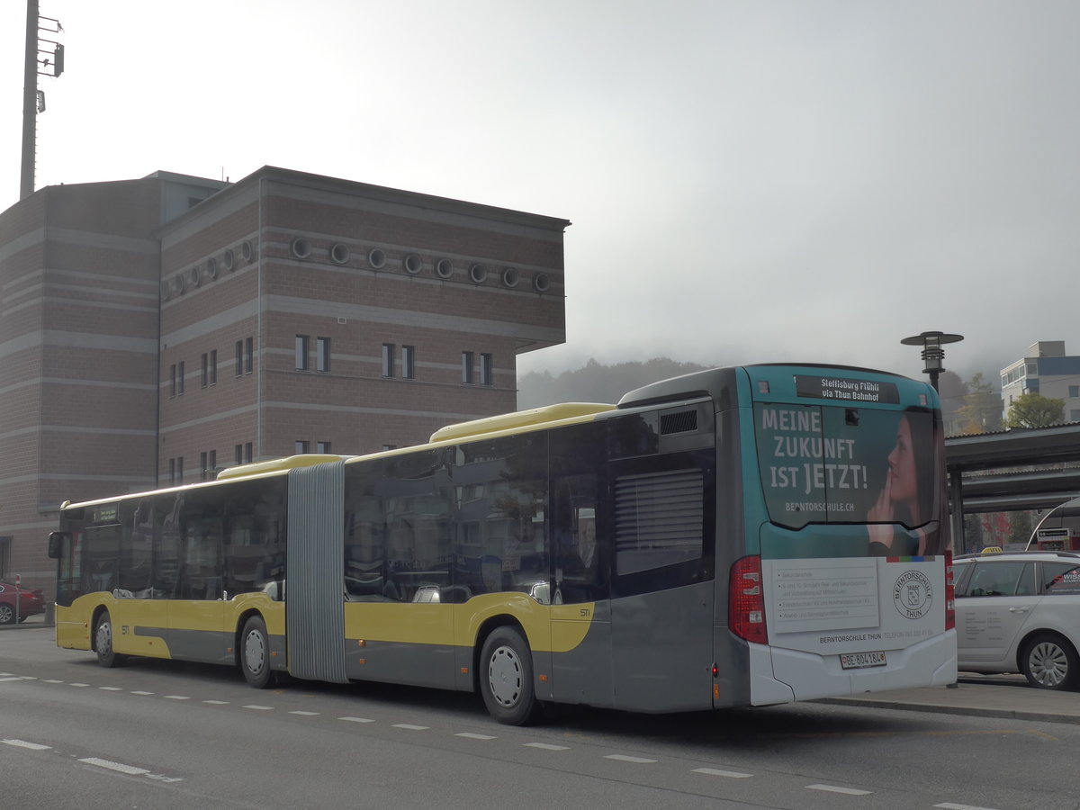 (176'333) - STI Thun - Nr. 184/BE 804'184 - Mercedes am 29. Oktober 2016 beim Bahnhof Spiez