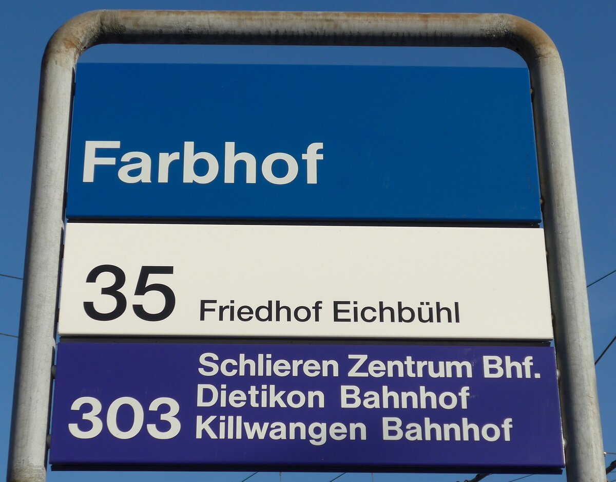 (176'916) - ZVV-Haltestellenschild - Zrich, Farbhof - am 6. Dezember 2016
