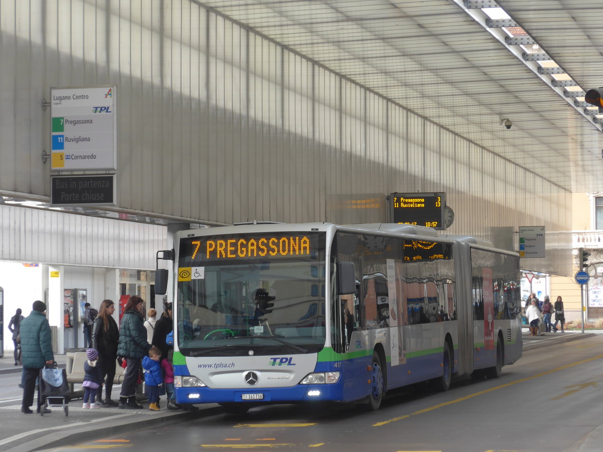 (178'282) - TPL Lugano - Nr. 417/TI 141'716 - Mercedes am 7. Februar 2017 in Lugano, Centro