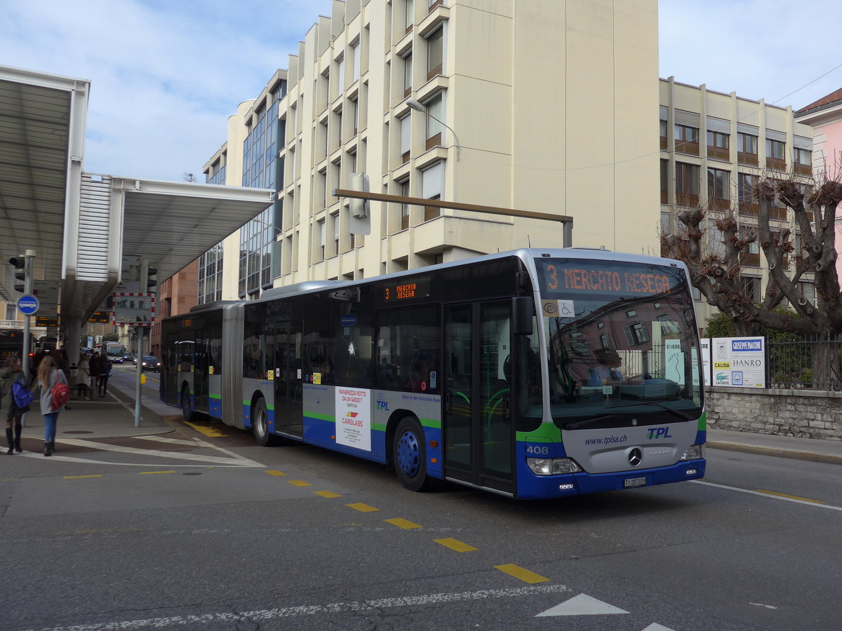 (178'321) - TPL Lugano - Nr. 408/TI 207'019 - Mercedes am 7. Februar 2017 in Lugano, Centro