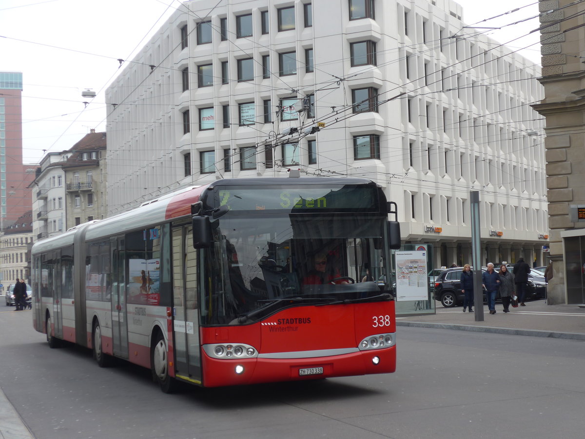 (178'469) - SW Winterthur - Nr. 338/ZH 730'338 - Solaris am 10. Februar 2017 beim Hauptbahnhof Winterthur
