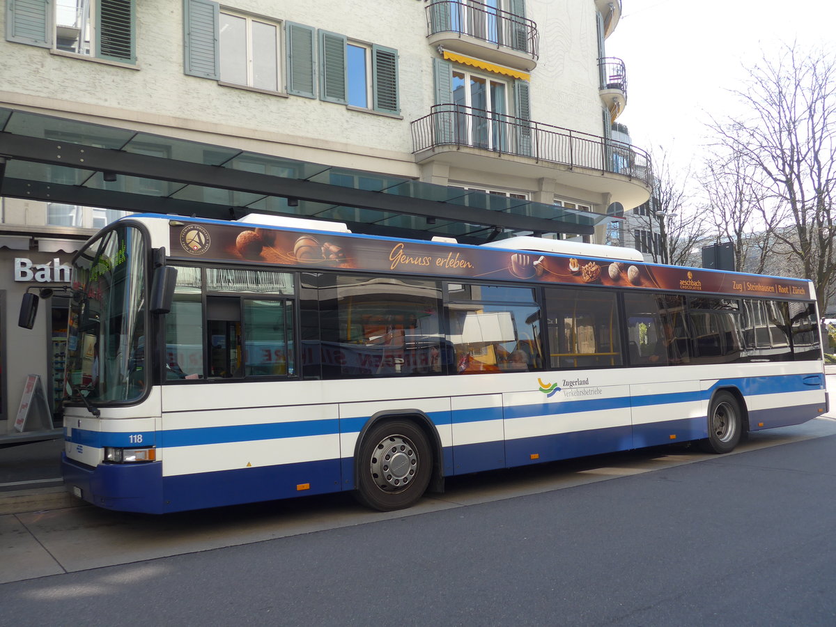 (179'477) - ZVB Zug - Nr. 118/ZG 3378 - Scania/Hess (ex Nr. 18) am 10. April 2017 beim Bahnhof Zug