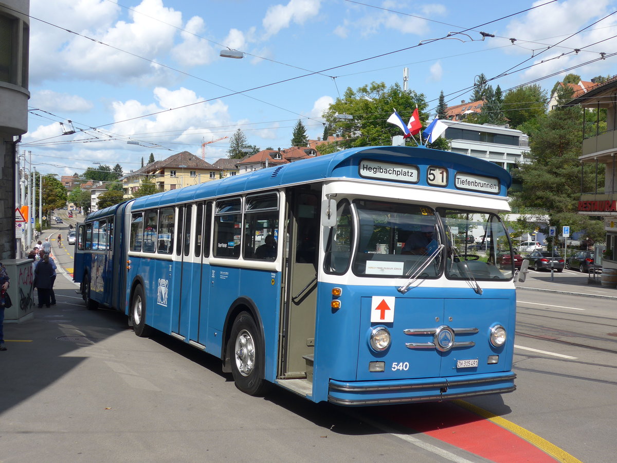 (183'741) - VBZ Zrich (TMZ) - Nr. 540/ZH 315'491 - Saurer/Saurer (ex Nr. 7540; ex Nr. 540) am 20. August 2017 in Zrich, Burgwies