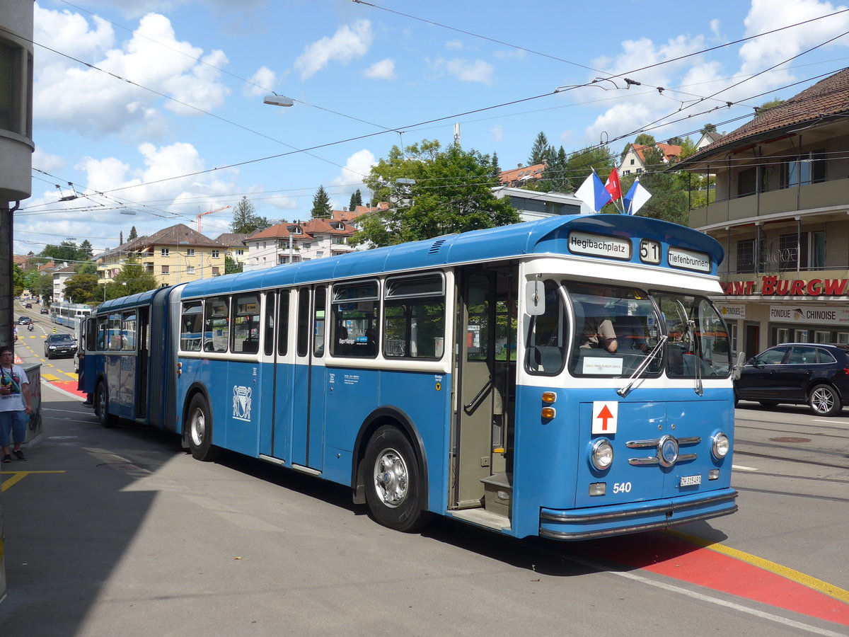 (183'742) - VBZ Zrich (TMZ) - Nr. 540/ZH 315'491 - Saurer/Saurer (ex Nr. 7540; ex Nr. 540) am 20. August 2017 in Zrich, Burgwies