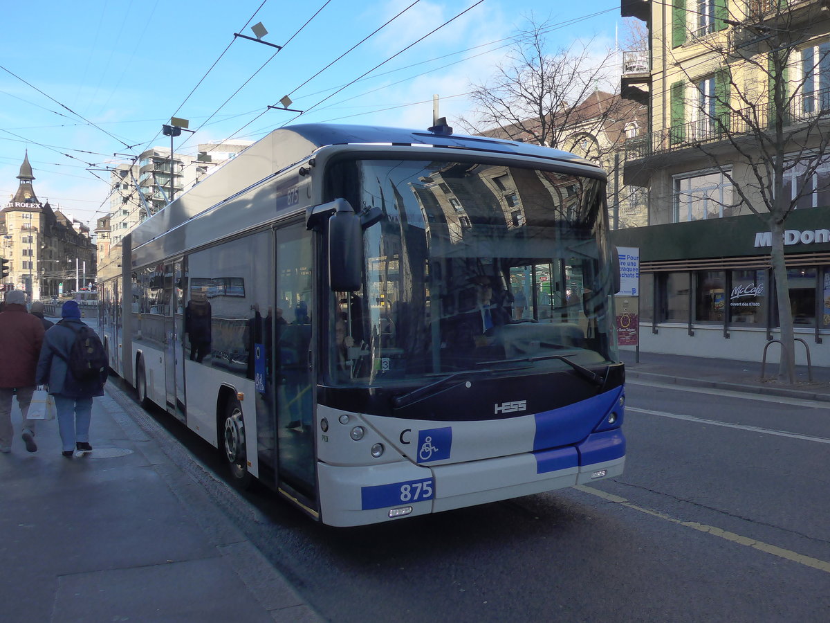 (187'135) - TL Lausanne - Nr. 875 - Hess/Hess Gelenktrolleybus am 23. Dezember 2017 in Lausanne, Chauderon