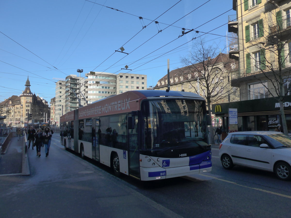 (187'156) - TL Lausanne - Nr. 841 - Hess/Hess Gelenktrolleybus am 23. Dezember 2017 in Lausanne, Chauderon