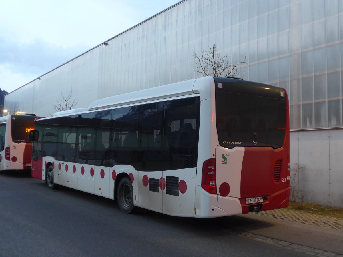 (187'675) - TPF Fribourg (Wieland 77) - Nr. 613/FR 300'242 - Mercedes am 7. Januar 2018 beim Bahnhof Frutigen