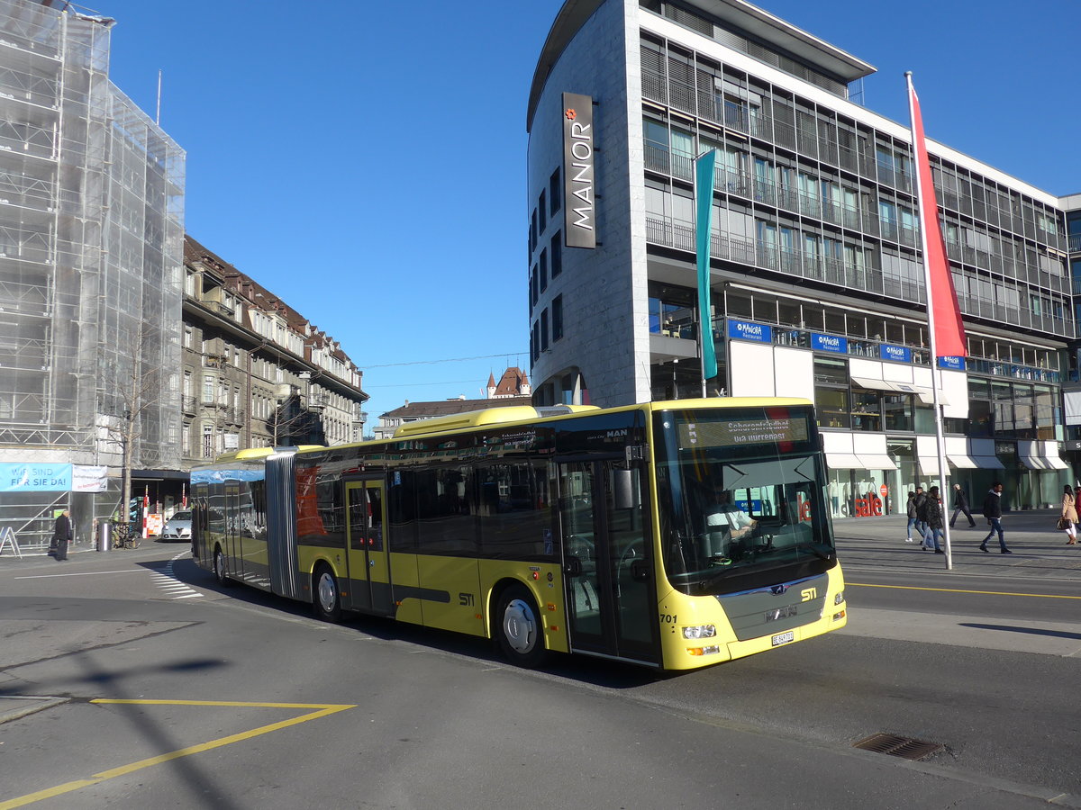 (188'094) - STI Thun - Nr. 701/BE 849'701 - MAN am 29. Januar 2018 beim Bahnhof Thun