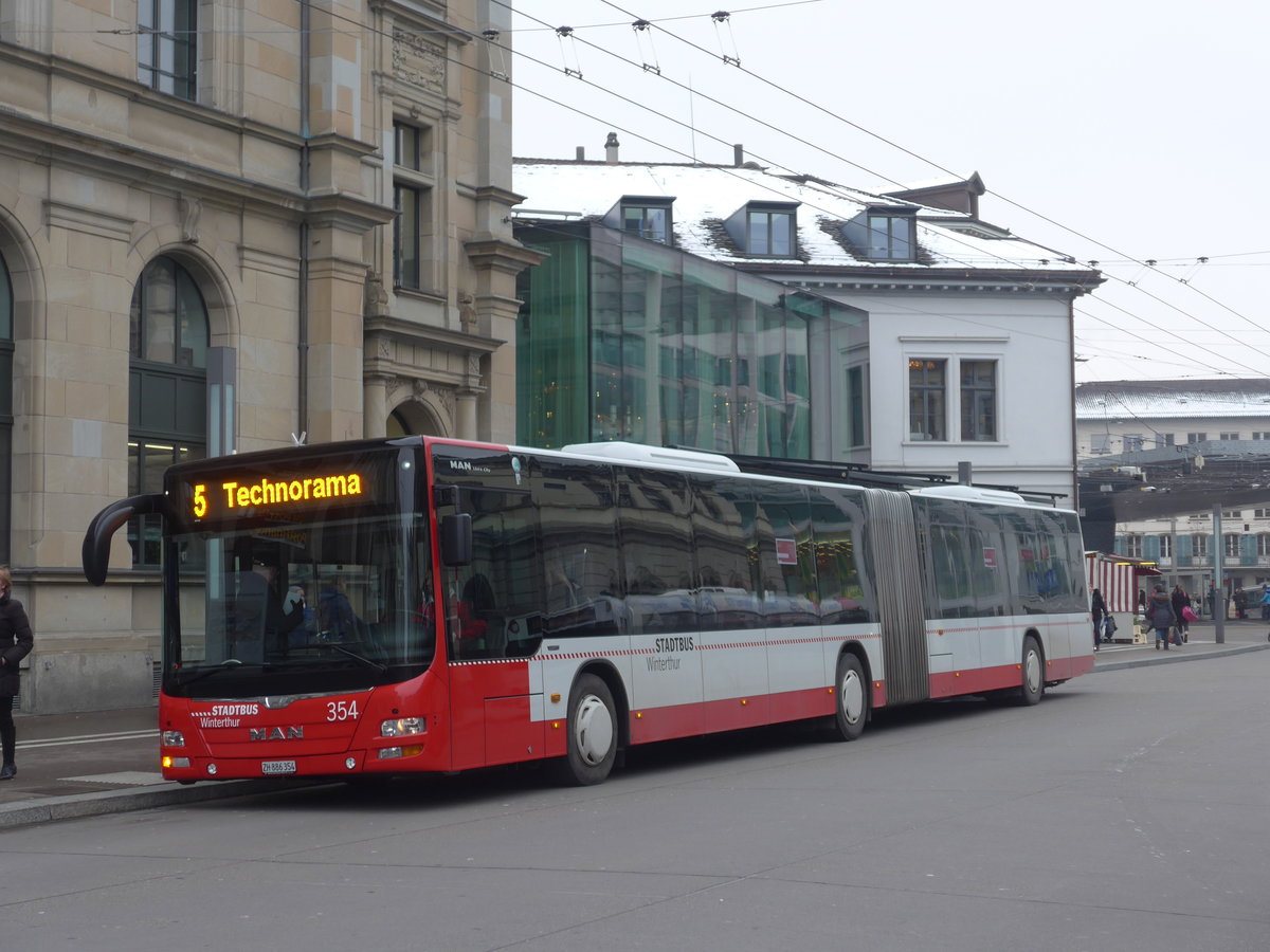 (188'327) - SW Winterthur - Nr. 354/ZH 886'354 - MAN am 8. Februar 2018 beim Hauptbahnhof Winterthur