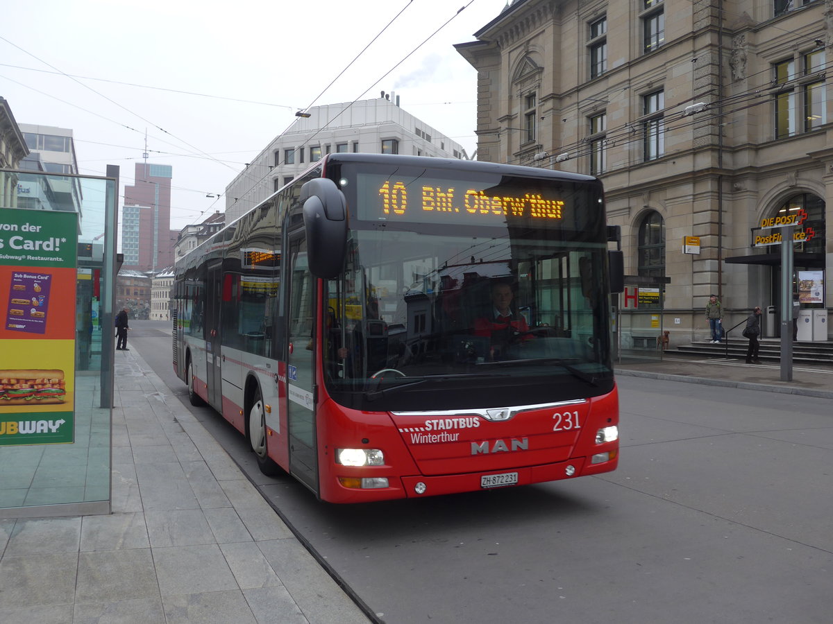 (188'350) - SW Winterthur - Nr. 231/ZH 872'231 - MAN am 8. Februar 2018 beim Hauptbahnhof Winterthur