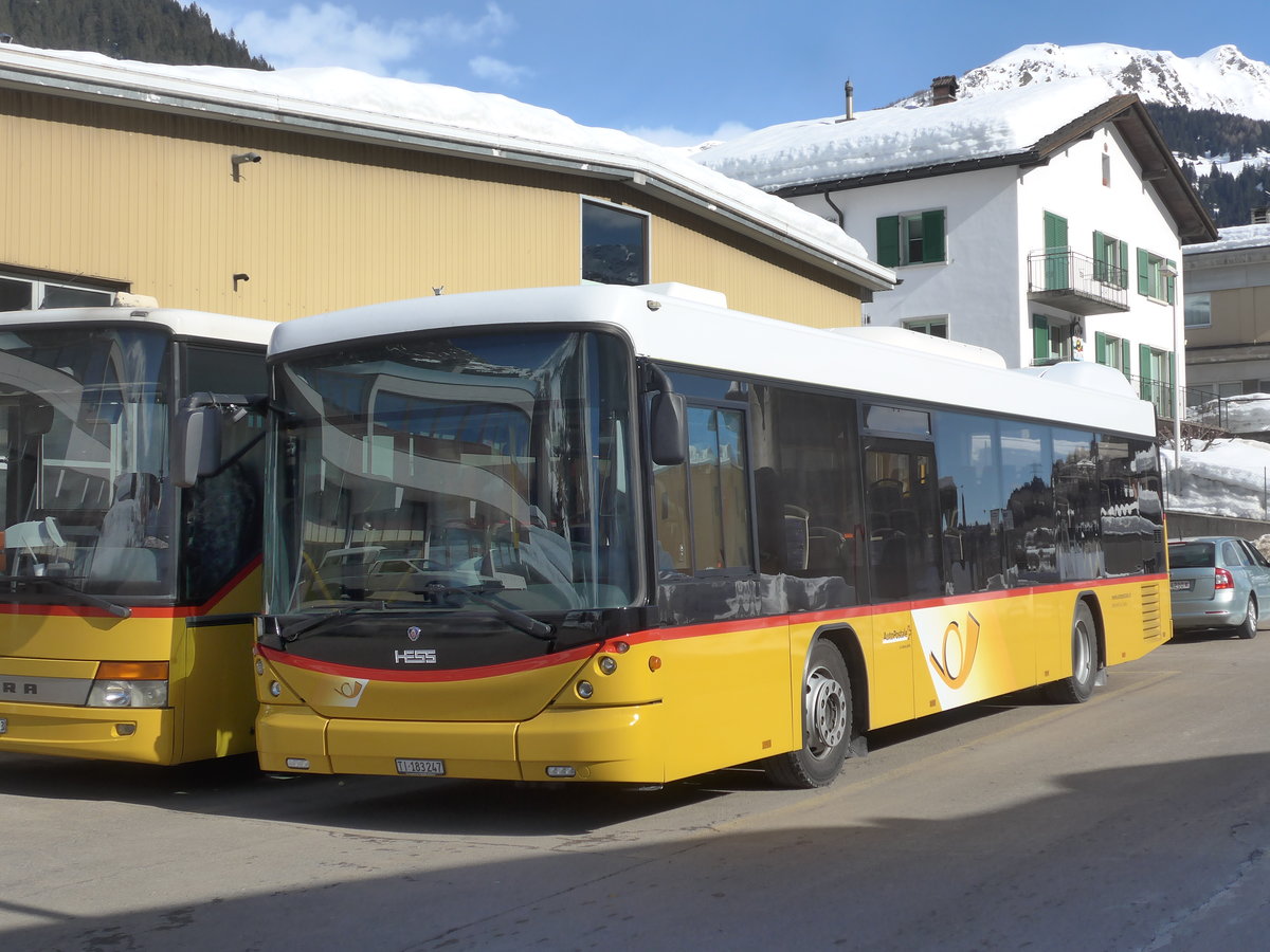 (188'608) - Marchetti, Airolo - TI 183'247 - Scania/Hess (ex Busland, Burgdorf Nr. 41; ex Demofahrzeug Hess, Bellach) am 14. Februar 2018 in Airolo, Garage