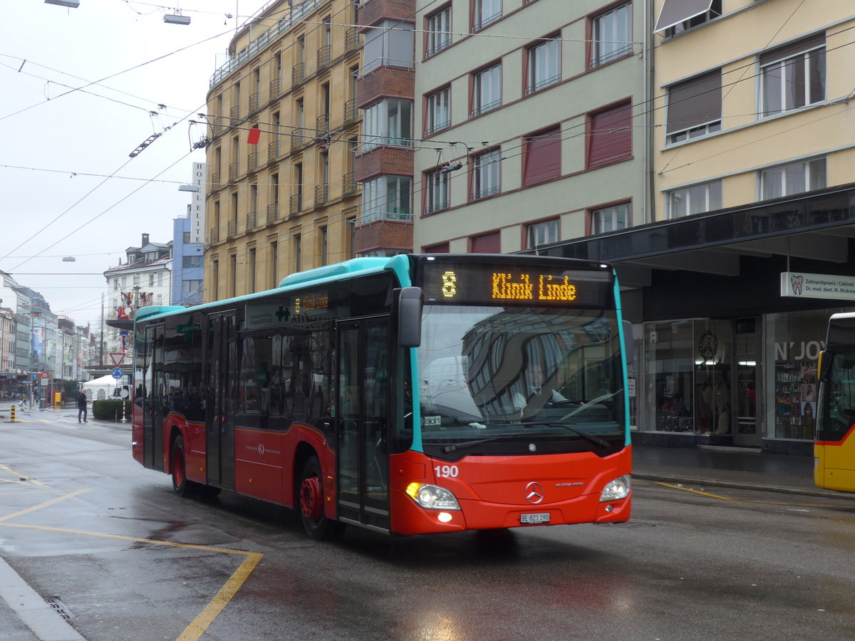 (188'701) - VB Biel - Nr. 190/BE 821'190 - Mercedes am 15. Februar 2018 beim Bahnhof Biel
