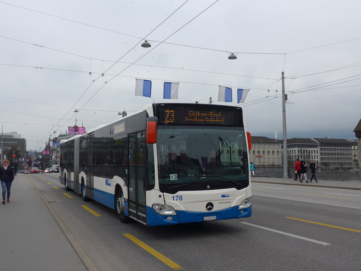 (189'374) - VBL Luzern - Nr. 178/LU 240'715 - Mercedes am 17. Mrz 2018 in Luzern, Bahnhofbrcke