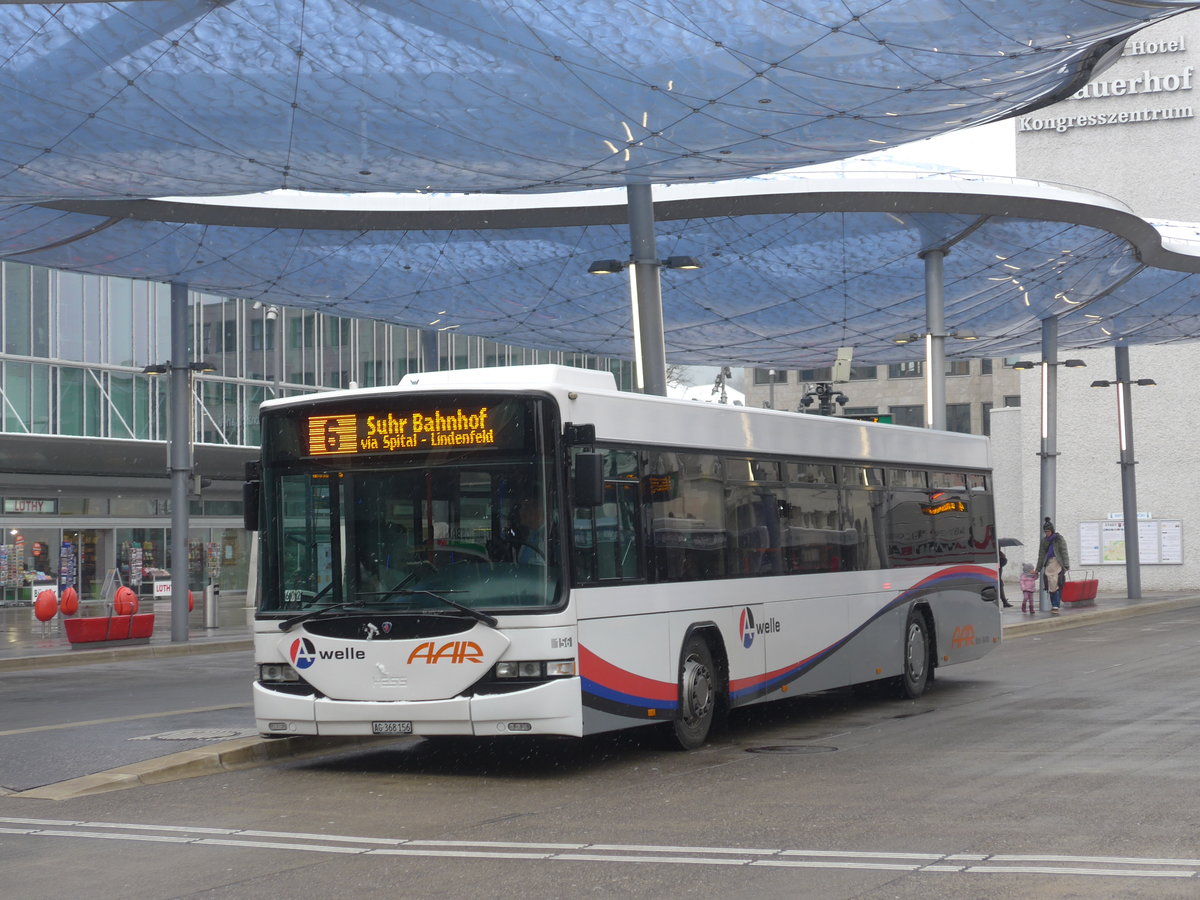 (189'476) - AAR bus+bahn, Aarau - Nr. 156/AG 368'156 - Scania/Hess am 19. Mrz 2018 beim Bahnhof Aarau