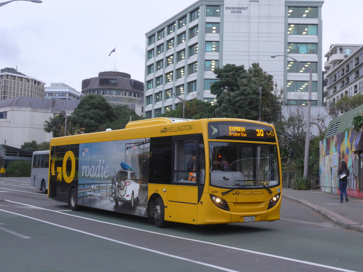 (191'819) - GO Wellington - Nr. 4239/GYE362 - Alexander Dennis/KiwiBus am 27. April 2018 beim Bahnhof Wellington