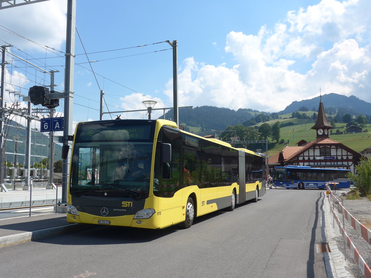 (194'724) - STI Thun - Nr. 172/BE 752'172 - Mercedes am 9. Juli 2018 beim Bahnhof Zweisimmen