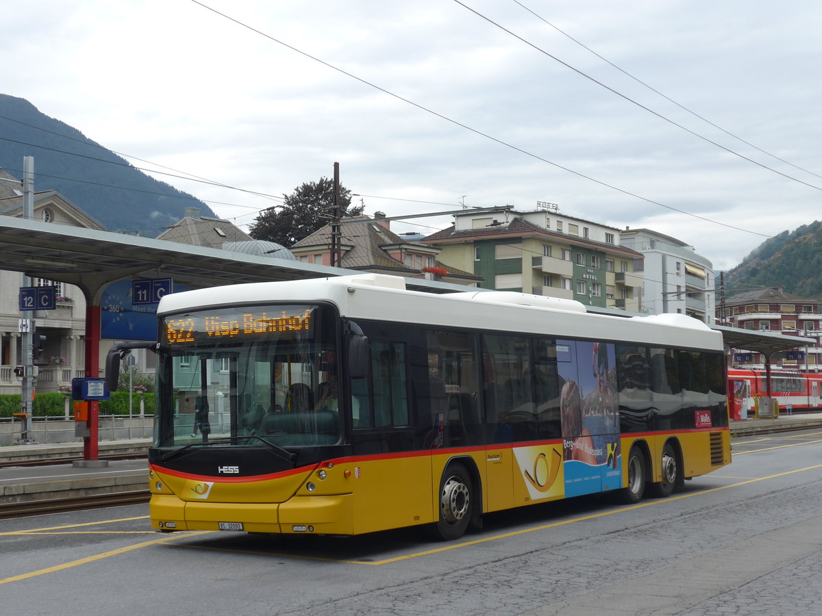 (194'924) - PostAuto Wallis - VS 32'092 - Scania/Hess (ex In Albon, Visp) am 21. Juli 2018 beim Bahnhof Brig